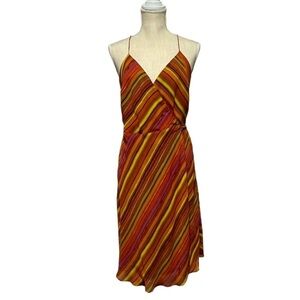 Nicole Miller Collection Y2K Multi-Stripe Lined spaghetti straps Wrap Dress